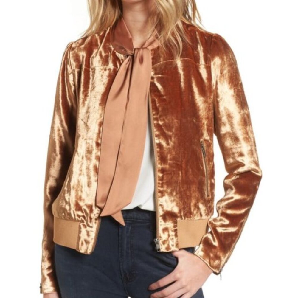 NWT Chelsea28 Rust Carmel Velvet Jacket With Satin Neck Tie Scarf - Picture 3 of 10